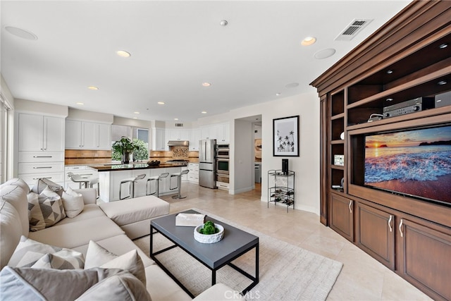 38 Via Sonrisa, San Clemente, CA 92673 - living area featuring baseboards, light tile patterned flooring, and recessed lighting