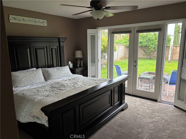 10141 Orange St, Rancho Cucamonga, CA 91737 - bedroom featuring french doors, access to outside, carpet, and a ceiling fan