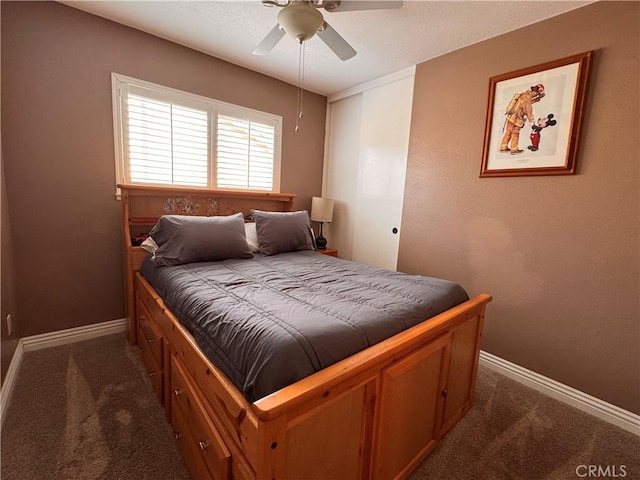 10141 Orange St, Rancho Cucamonga, CA 91737 - bedroom with dark colored carpet, baseboards, and ceiling fan