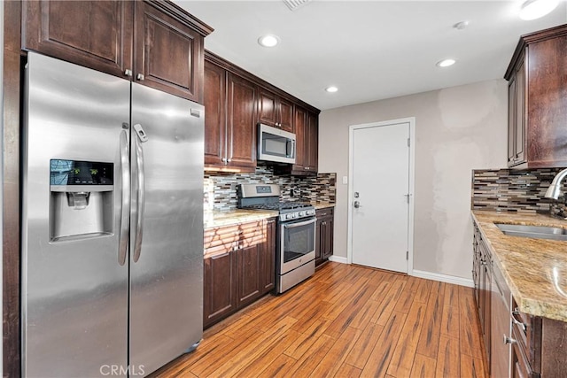 11777 Preston Ln, Yucaipa, CA 92399 - kitchen featuring appliances with stainless steel finishes, dark brown cabinets, tasteful backsplash, and recessed lighting