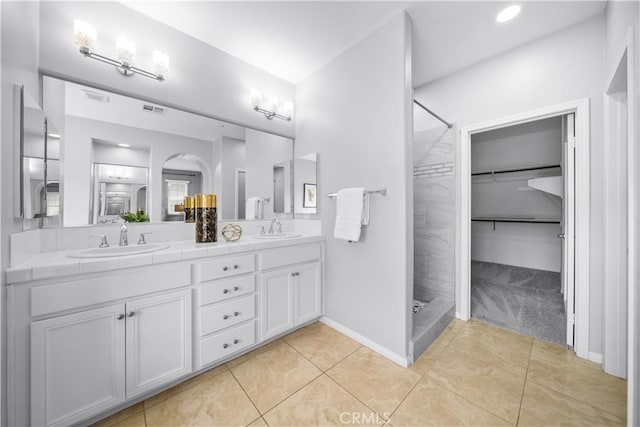 46239 Lone Pine Dr, Temecula, CA 92592 - full bath featuring a shower stall, double vanity, and tile patterned floors