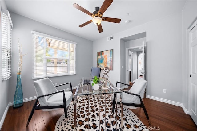 46239 Lone Pine Dr, Temecula, CA 92592 - office featuring wood finished floors, a ceiling fan, and baseboards