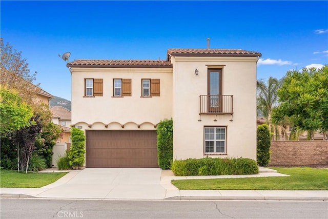 46239 Lone Pine Dr, Temecula, CA 92592 - mediterranean / spanish house featuring driveway, stucco siding, a garage, and a tile roof