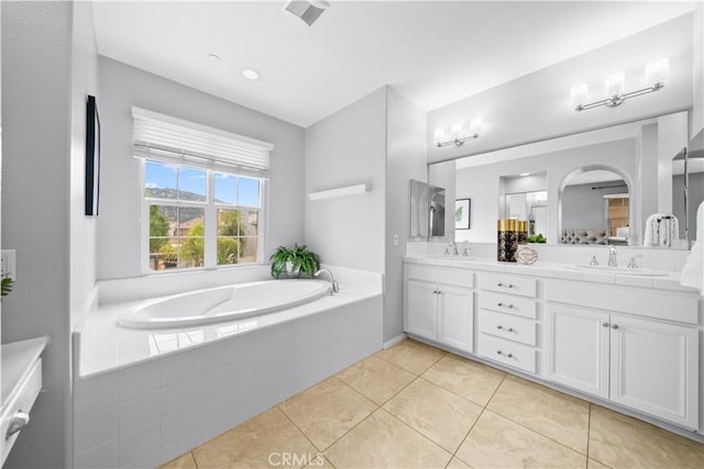 46239 Lone Pine Dr, Temecula, CA 92592 - bathroom with double vanity, a bath, and tile patterned floors