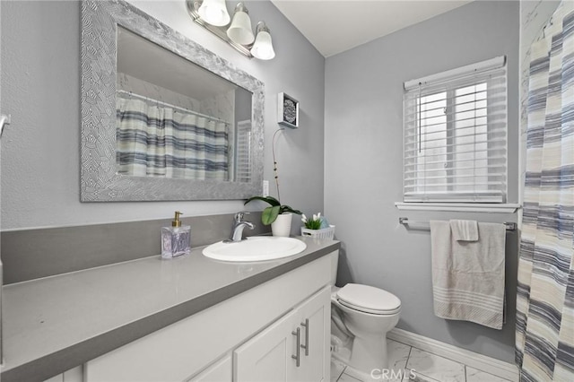 15326 Leffingwell Rd, Whittier, CA 90604 - bathroom with vanity, marble finish floors, and a shower with curtain