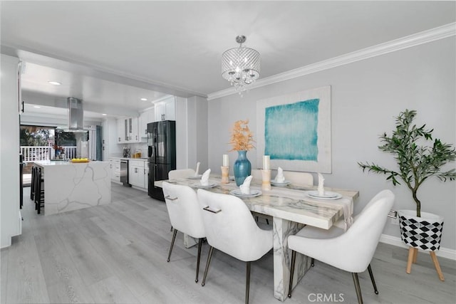 23064 Paseo De Terrado Unit 2, Diamond Bar, CA 91765 - dining space featuring light wood-style floors, a chandelier, crown molding, baseboards, and recessed lighting