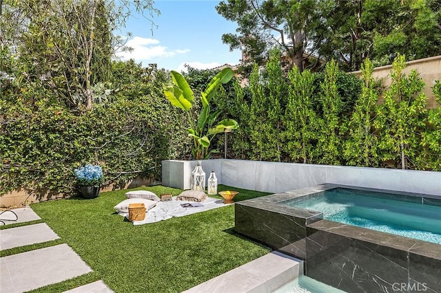 5 Modesto, Irvine, CA 92602 - view of pool with an in-ground hot tub and a yard