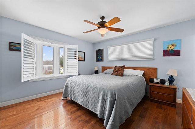 16762 Madrone Cir, Fountain Valley, CA 92708 - bedroom with baseboards, hardwood / wood-style floors, and ceiling fan
