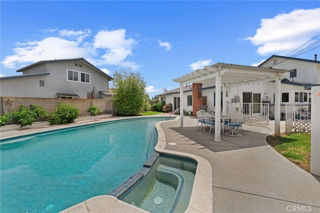 16762 Madrone Cir, Fountain Valley, CA 92708 - view of pool featuring a pergola, a patio, and a pool with connected hot tub