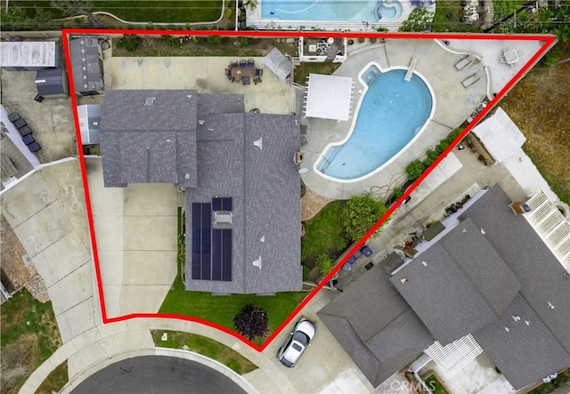 16762 Madrone Cir, Fountain Valley, CA 92708 - aerial view of property's location featuring a pool and property parcel outlined