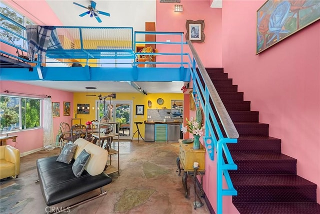 801 Box Canyon Rd, Canoga Park, CA 91304 - stairs with a ceiling fan and baseboards