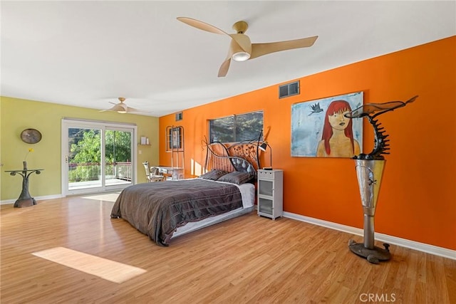 801 Box Canyon Rd, Canoga Park, CA 91304 - bedroom with access to outside, wood finished floors, baseboards, and ceiling fan