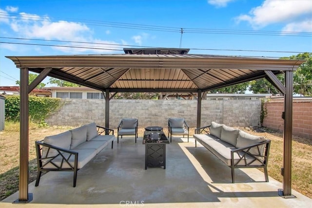 15510 Midcrest Dr, Whittier, CA 90604 - fenced backyard with a gazebo, an outdoor hangout area, and a patio area