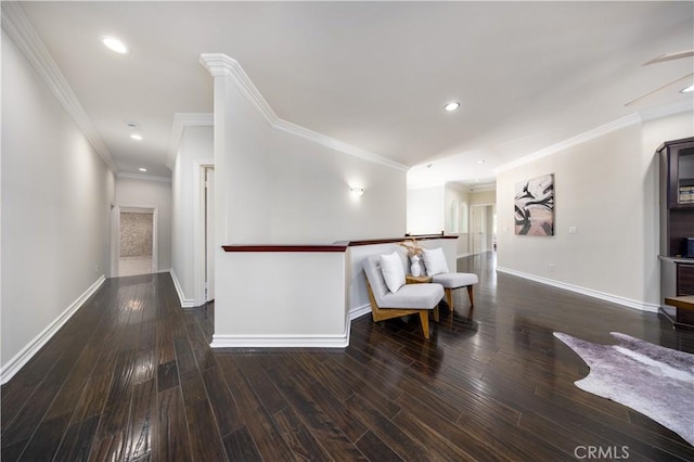 2122 Meteora Way, Rowland Heights, CA 91748 - hall with baseboards, wood finished floors, ornamental molding, and recessed lighting