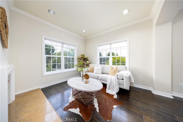 2122 Meteora Way, Rowland Heights, CA 91748 - living room with plenty of natural light, wood-type flooring, baseboards, ornamental molding, and recessed lighting