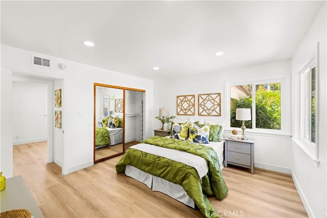9324 Rhea Ave, Northridge, CA 91324 - bedroom featuring light wood-style floors, a closet, recessed lighting, and baseboards