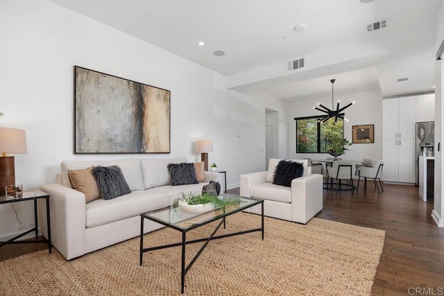 731 Valley Ave, Solana Beach, CA 92075 - living room with a chandelier, wood finished floors, and recessed lighting