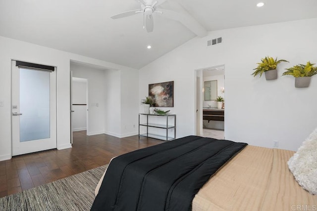 731 Valley Ave, Solana Beach, CA 92075 - bedroom featuring wood finished floors, recessed lighting, connected bathroom, and ceiling fan