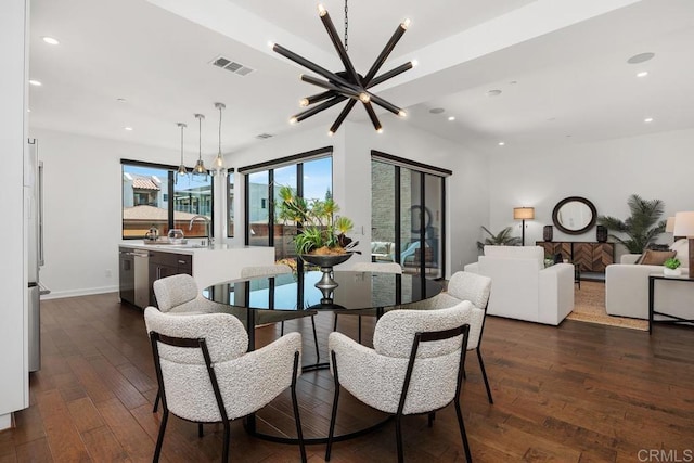 731 Valley Ave, Solana Beach, CA 92075 - dining area with a chandelier, dark wood-type flooring, and recessed lighting