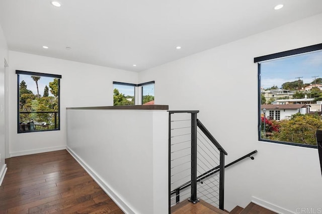 731 Valley Ave, Solana Beach, CA 92075 - corridor featuring an upstairs landing, recessed lighting, and hardwood / wood-style flooring