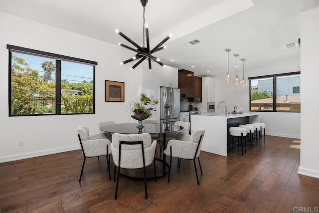 731 Valley Ave, Solana Beach, CA 92075 - dining room with a chandelier, dark wood-style flooring, and recessed lighting