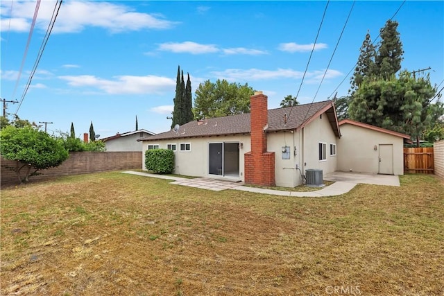 7879 Camino Predera, Rancho Cucamonga, CA 91730 - rear view of property with a patio, stucco siding, central air condition unit, and a chimney