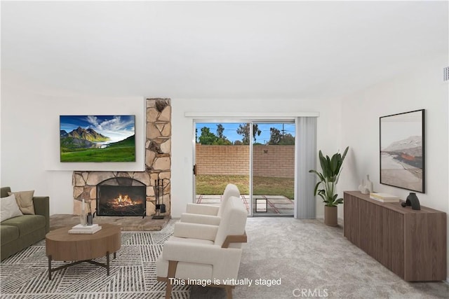 7879 Camino Predera, Rancho Cucamonga, CA 91730 - living area with a fireplace and carpet flooring