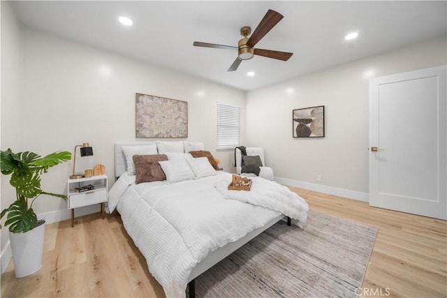 5882 Bowcroft St Unit 2, Los Angeles, CA 90016 - bedroom with light wood-style flooring, baseboards, recessed lighting, and ceiling fan