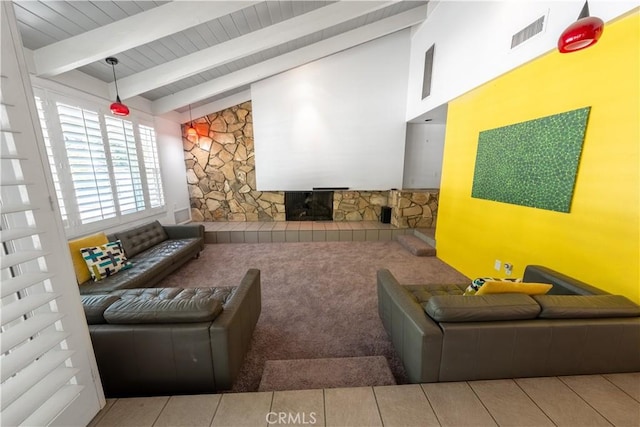 2110 Hathaway Pl, Riverside, CA 92506 - living area featuring wood ceiling and carpet flooring