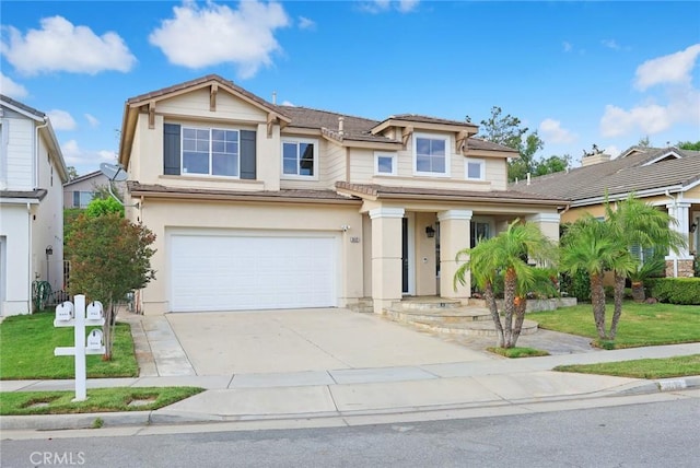 3612 Skylark Way, Brea, CA 92823 - view of front of property with a tile roof, an attached garage, concrete driveway, stucco siding, and a front yard