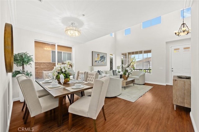 3612 Skylark Way, Brea, CA 92823 - dining room featuring a chandelier, wood finished floors, and baseboards