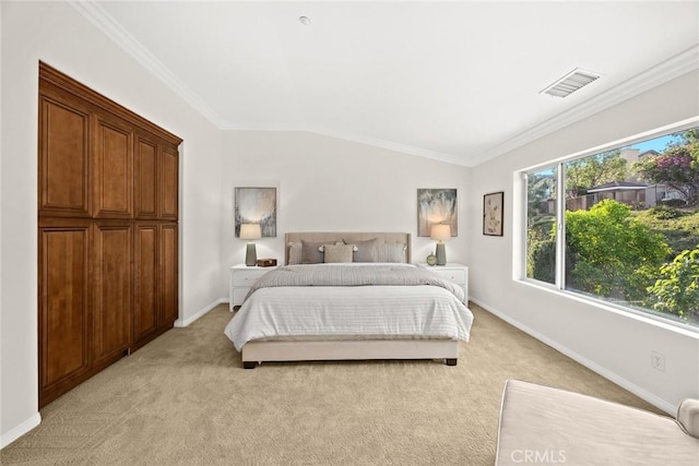 3612 Skylark Way, Brea, CA 92823 - bedroom with light carpet, baseboards, vaulted ceiling, and ornamental molding
