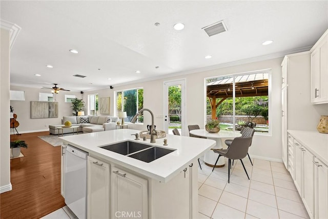 3612 Skylark Way, Brea, CA 92823 - kitchen with a sink, white dishwasher, ornamental molding, baseboards, and recessed lighting