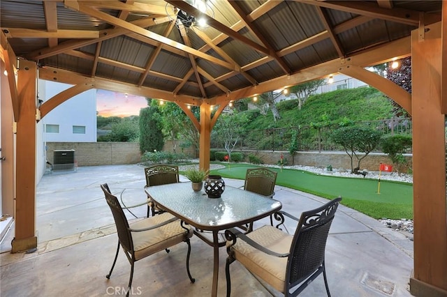 3612 Skylark Way, Brea, CA 92823 - fenced backyard with a gazebo, an area to practice putting, a patio area, and central AC