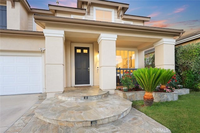 3612 Skylark Way, Brea, CA 92823 - entrance to property with a garage, covered porch, stucco siding, and driveway