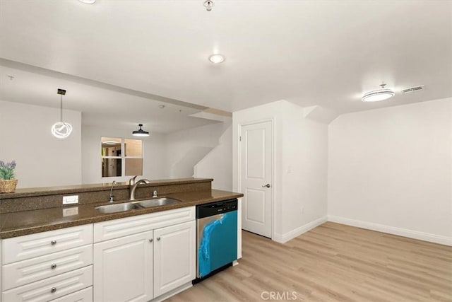 89 E Commonwealth Ave Unit 1I, Alhambra, CA 91801 - kitchen with a sink, dishwasher, baseboards, light wood-type flooring, and white cabinetry