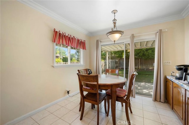3319 Sparr Blvd, Glendale, CA 91208 - dining space with crown molding, baseboards, and light tile patterned floors