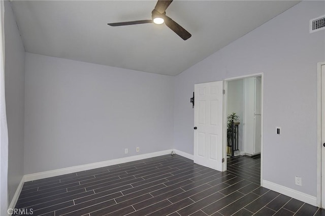 13365 Cloudburst Dr, Corona, CA 92883 - spare room featuring ceiling fan, lofted ceiling, and dark wood-style floors