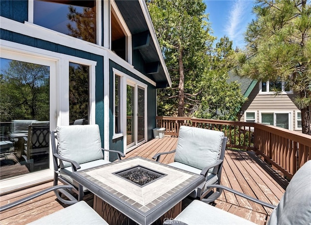 609 Dahlia Dr, Green Valley Lake, CA 92341 - wooden deck with a fire pit