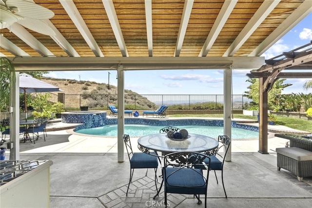 28809 Garnet Canyon Dr, Saugus, CA 91390 - view of swimming pool featuring a fenced backyard, a pool with connected hot tub, and a patio