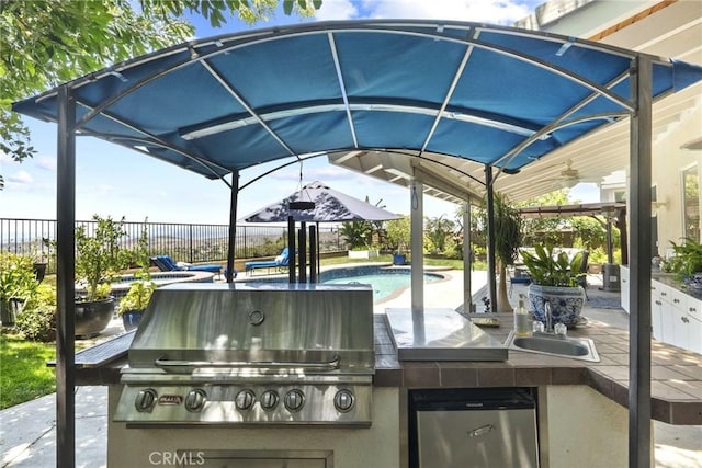 28809 Garnet Canyon Dr, Saugus, CA 91390 - view of patio / terrace featuring a ceiling fan and a sink