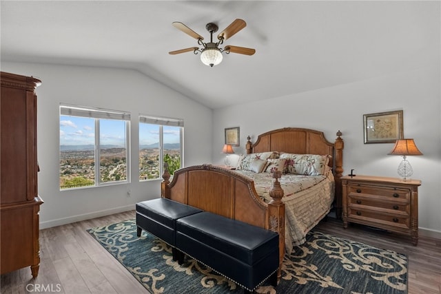 28809 Garnet Canyon Dr, Saugus, CA 91390 - bedroom featuring vaulted ceiling, light wood-type flooring, ceiling fan, and baseboards