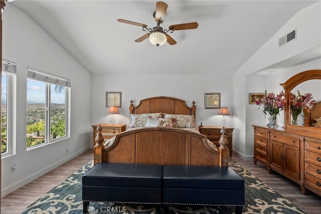28809 Garnet Canyon Dr, Saugus, CA 91390 - bedroom with lofted ceiling, wood finished floors, ceiling fan, and baseboards
