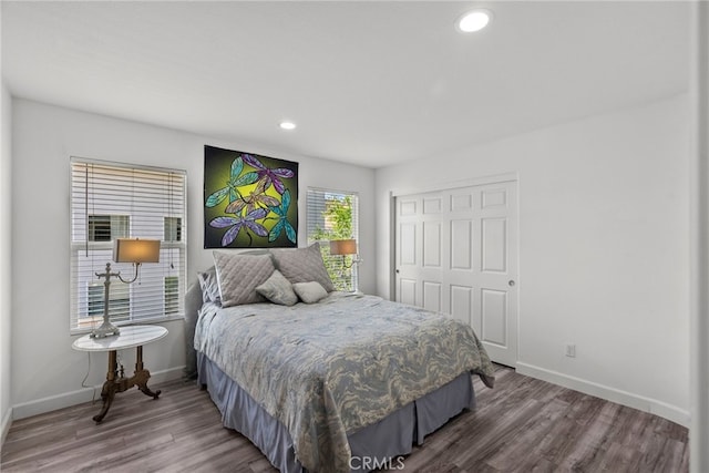 28809 Garnet Canyon Dr, Saugus, CA 91390 - bedroom featuring a closet, baseboards, wood finished floors, and recessed lighting