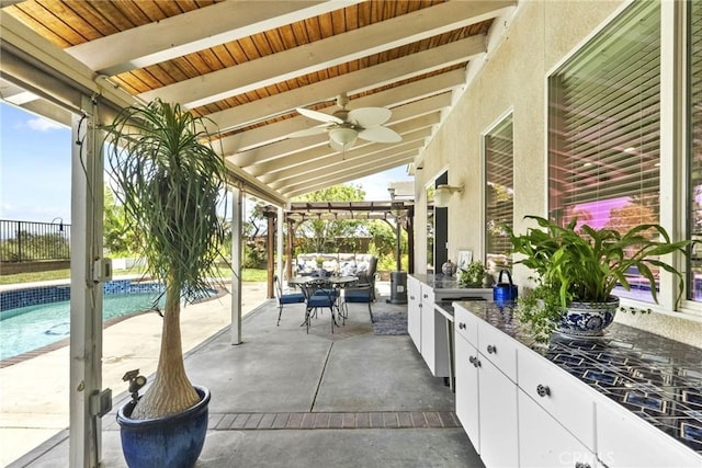 28809 Garnet Canyon Dr, Saugus, CA 91390 - view of patio / terrace featuring a ceiling fan, outdoor dining space, and area for grilling