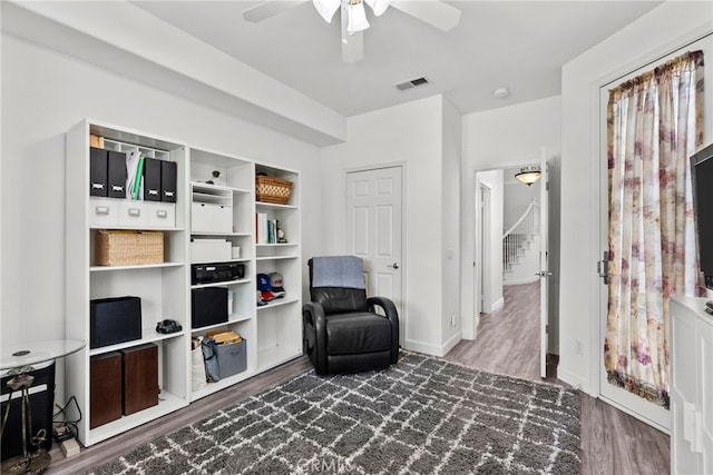 28809 Garnet Canyon Dr, Saugus, CA 91390 - sitting room featuring wood finished floors, a ceiling fan, and baseboards