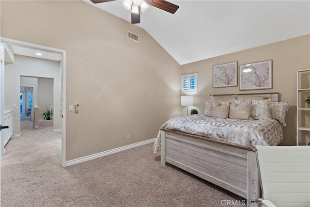 530 S Laureltree Dr, Anaheim Hills, CA 92808 - bedroom featuring carpet flooring, vaulted ceiling, and ceiling fan