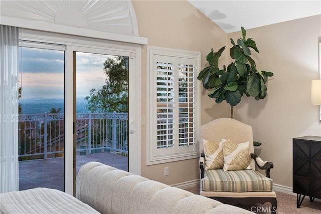 530 S Laureltree Dr, Anaheim Hills, CA 92808 - bedroom featuring access to outside, vaulted ceiling, and carpet