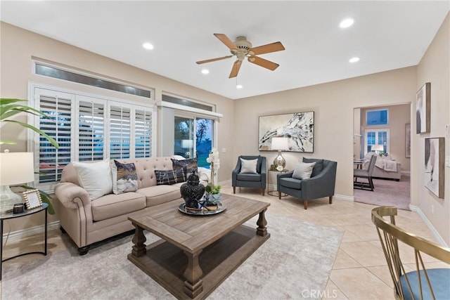 530 S Laureltree Dr, Anaheim Hills, CA 92808 - living area featuring a ceiling fan, recessed lighting, and light tile patterned floors