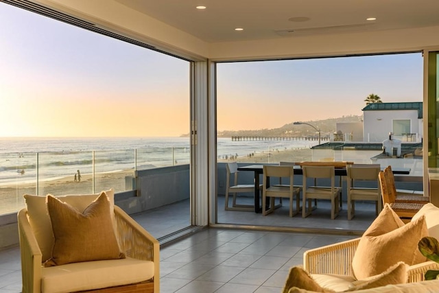 3879 Ocean Front Walk, San Diego, CA 92109 - sitting room with a water view, tile patterned floors, and recessed lighting